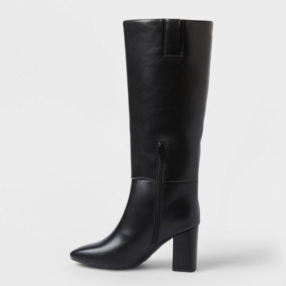 Women’s Evangeline Under Knee Heeled Boots with Memory Foam Insole - Black 9 - Picture 2 of 3